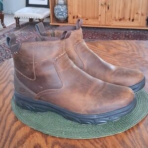 Skechers Brown Leather Utility Side Zip Resment Korver Boots Size 11